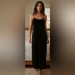 La Senza Vintage Black Velour Maxi Nightgown Sexy Back Slit